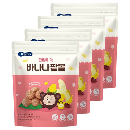 베베쿡 한입에 쏙 바나나팥볼 25g, 바나나 + 팥 혼합맛, 4개