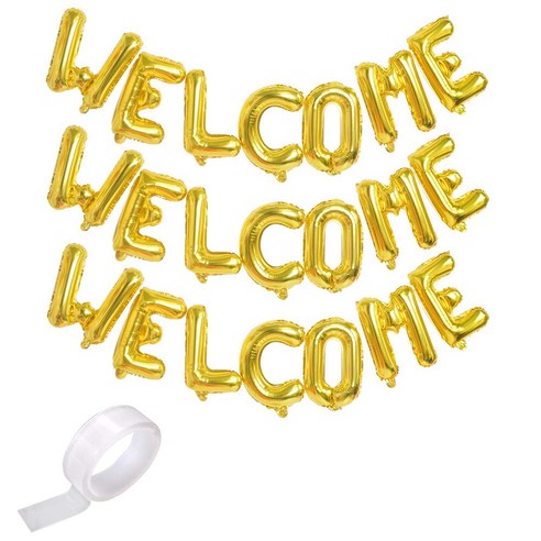 파티쇼 메세지 은박풍선 웰컴 3p + 실리콘 양면테이프 세트, 골드, 1세트
