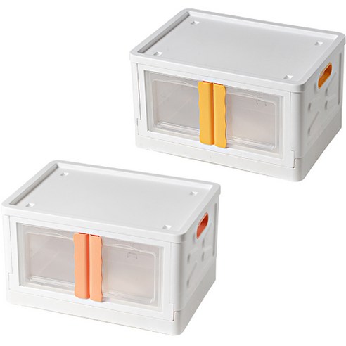 마이닝 투명 양문 오픈형 폴딩 리빙박스 52L x 2종, 오렌지, 옐로우, 1세트