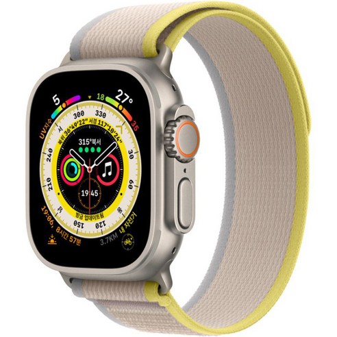 애플 워치  Apple 애플워치 Ultra 트레일 루프 49mm GPS+Cellular 티타늄 케이스, 옐로/베이지 S/M