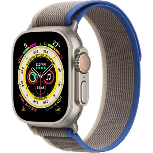 애플워치  Apple 애플워치 Ultra 트레일 루프 49mm GPS+Cellular 티타늄 케이스, 블루/그레이 S/M