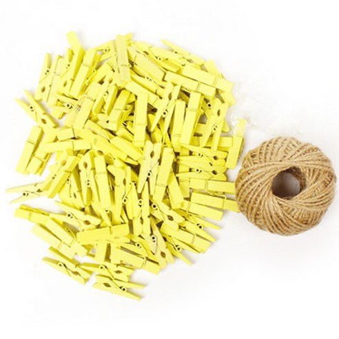 작은 나무집게 3.5cm 50p + 로프 30m 세트, 12 노란색(나무집게), 1세트