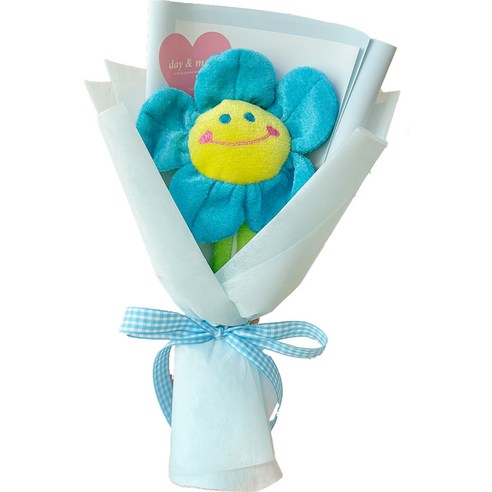 데이앤모어 스마일꽃 인형 대형 45cm + 꽃다발 포장 세트, 파랑, 1개