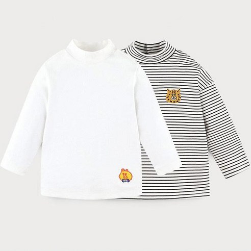 밀크마일 유아용 뉴곰곰이 반폴라 티셔츠 + 뉴치치 스트라이프 반폴라 티셔츠 세트
