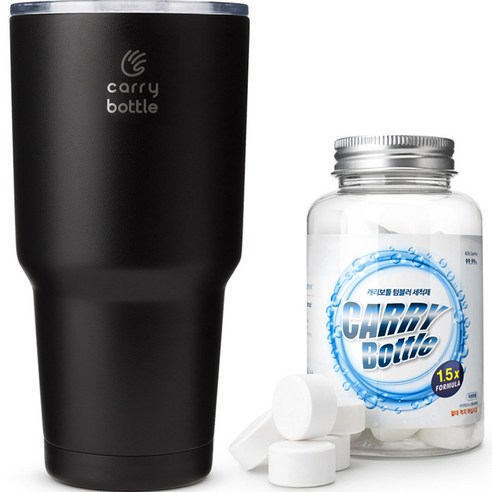 캐리보틀 몬스터 텀블러 900ml + 텀블러 발포 세척제 5g x 30p 세트, 블랙(텀블러)
