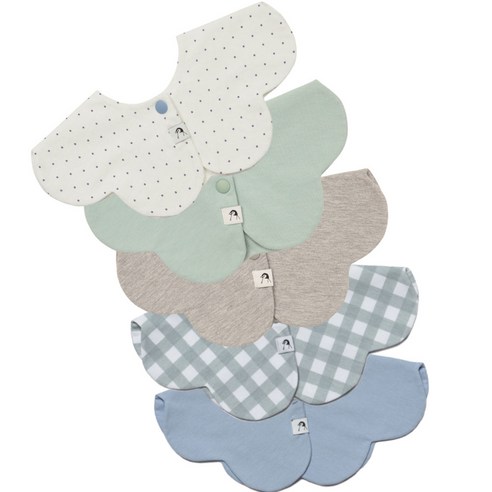 코니턱받이 5종, 블루도트 + 민트 + 그레이 + 블루 + 세이지깅엄, 1세트