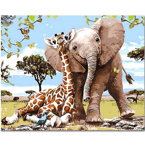 아디코 DIY 페인팅 명화그리기 50 x 40 cm PEE45, 기린과 코끼리