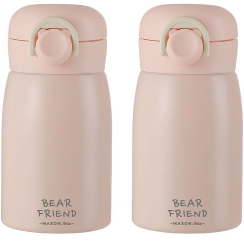 푸코 베어 프렌드 원터치 보온병 2p + 세척솔 세트, 핑크, 350ml, 1세트
