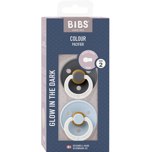BIBS 디럭스 실리콘 쪽쪽이 2p, 컬러_2단계(6-18개월), 아이언나이트, 베이비블루나이트, 1세트