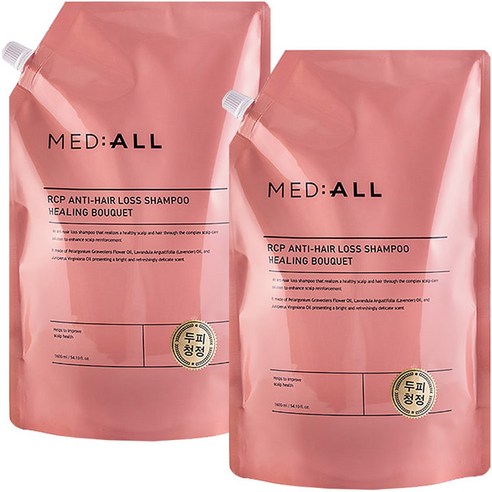메디올 알시피 안티 헤어 로스 두피청정 샴푸 리필 파우치 힐링부케향, 1600ml, 2개
