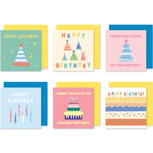 모노라이크 페이퍼띵스 카드 L 사이즈 생일축하 6가지 디자인 A세트, 혼합색상, 1세트 카드/엽서/봉투
