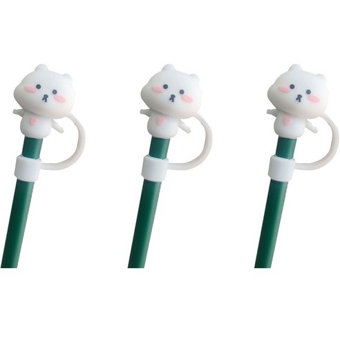 오달라 모아컵 디자인 실리콘 캐릭터 빨대 뚜껑 마개 캡 스토퍼, 3개, 고양이