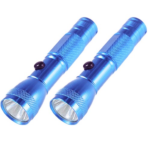캠핑 등산 휴대용 LED 건전지 메탈 컬러 원터치 손전등, 블루, 2개