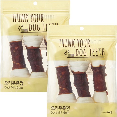 강아지 Think your dog teeth 오리우유껌 대형 240g 3p, 2개 강아지 간식