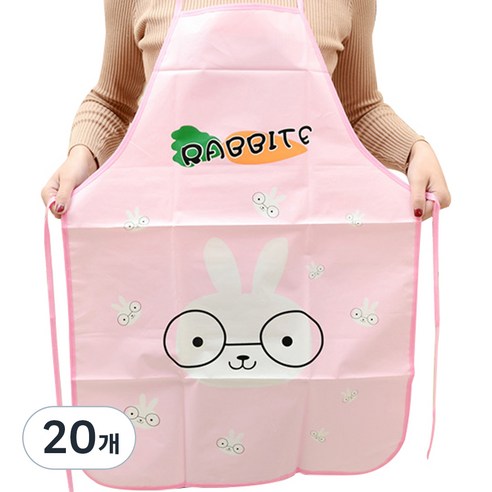 마켓피오 주방 일회용 PVC 방수 캐릭터 앞치마, 토끼, 20개