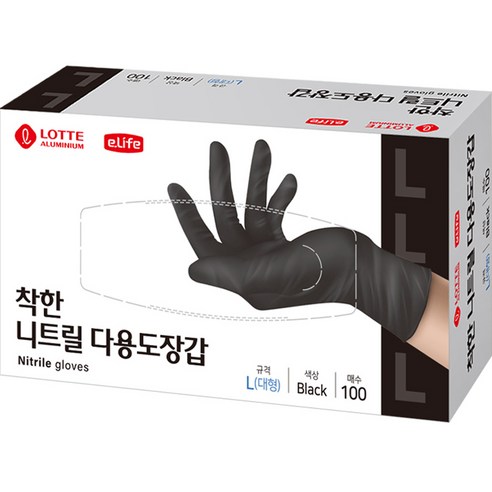 롯데이라이프 착한 니트릴 다용도 장갑 100개입, 2개, white, L