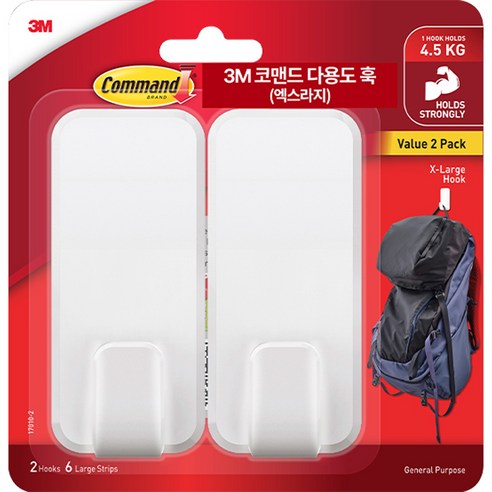 3M 코맨드 다용도훅 4.5kg 특대형 2P, 1개