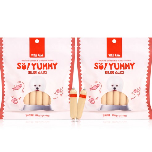 비타파우 강아지 쏘야미 미니봉 소시지, 혼합맛(연어/크릴), 238g, 2개