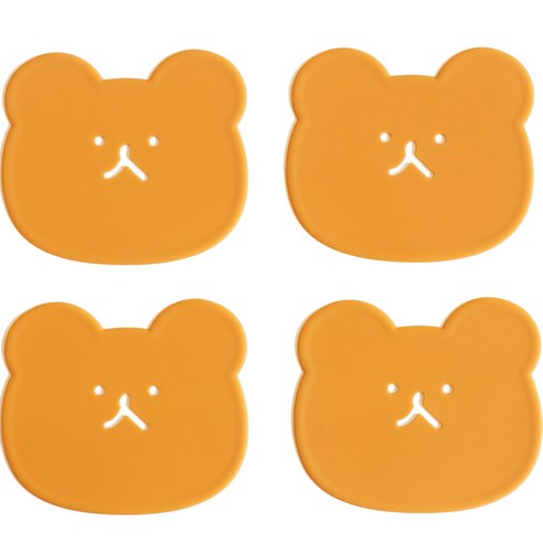 에이드엘 곰 실리콘 컵받침 4p, 머스타드, 1세트