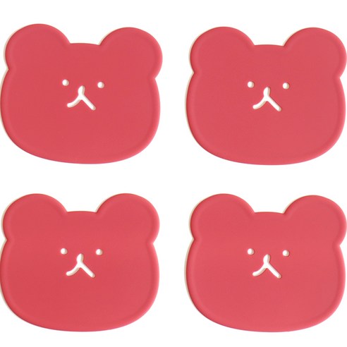 에이드엘 곰 실리콘 컵받침 4p, 코랄레드, 1세트