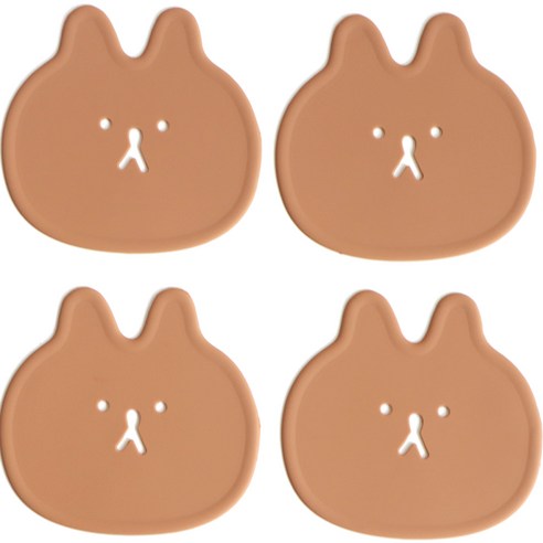 에이드엘 토끼 실리콘 컵받침 4p, 카라멜