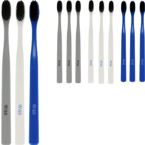 WGB Charcoal toothbrush Hard 화이트 4p + 그레이 4p + 블루 4p 세트, 12개입, 1세트