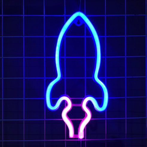마켓피아 LED 인테리어 네온 무드등, 12 로켓 블루 핑크