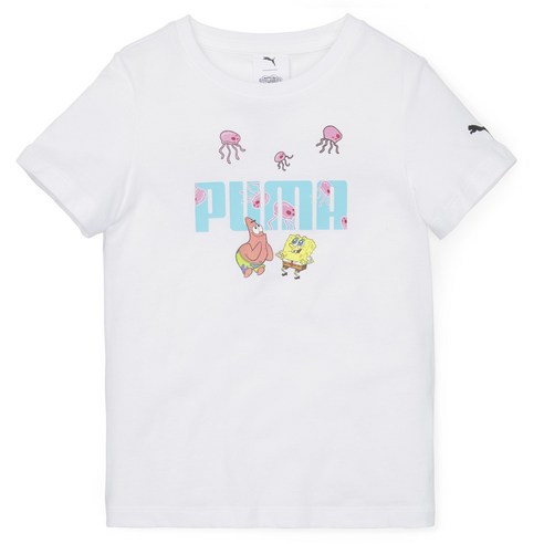 푸마 아동용 스폰지밥 로고 티셔츠_SPONGEBOB LOGO TEE_화이트_67587102