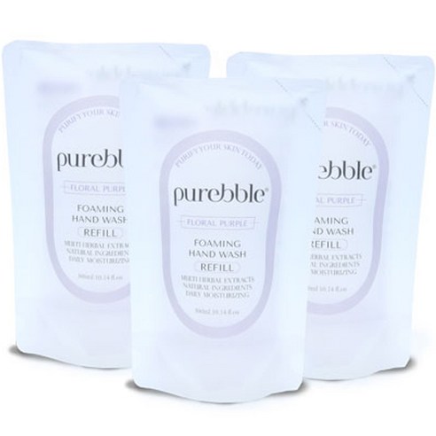 퓨어블 포밍 핸드워시 리필 퍼플 300ml, 플로랄향, 3개