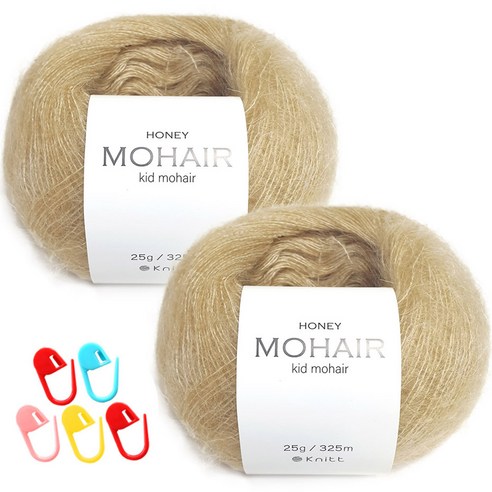 니뜨 허니 모헤어 실 25g x 2p + 단수링 5p 세트, 18 베이지(실), 랜덤발송(단수링), 1세트