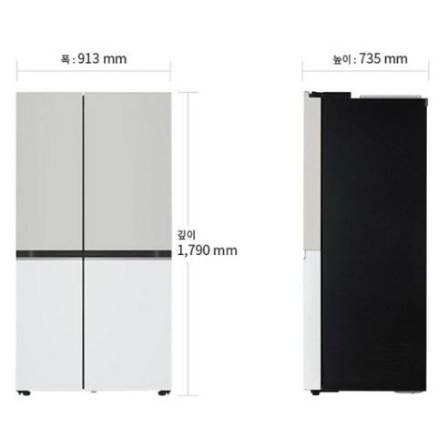 LG전자 디오스 오브제컬렉션 양문형 냉장고 메탈 방문설치, 그레이(상단), 화이트(하단), S634MGW12Q
