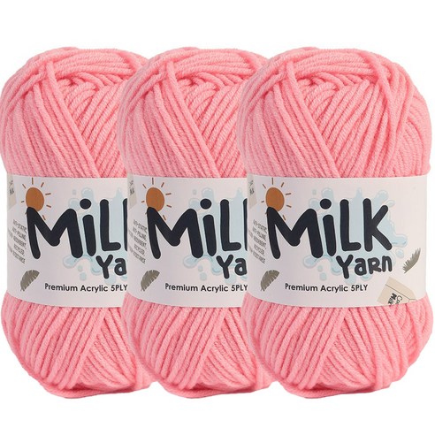 니뜨 밀크얀실 뜨개실 50g x 3p + 코튼라벨 세트, 85핑크, 1세트