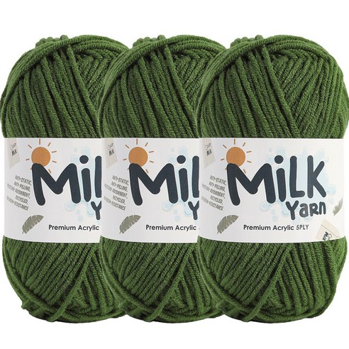 니뜨 밀크얀실 뜨개실 50g x 3p + 코튼라벨 세트, 26모스그린, 1세트