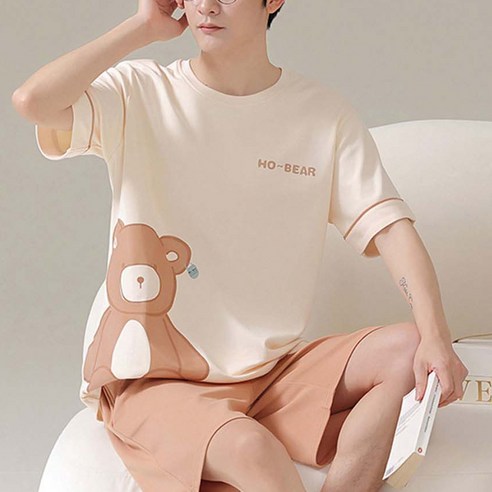 에이원 커플용 땅콩베어 반팔 잠옷 상하세트