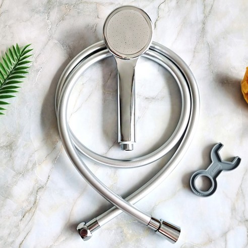 강력한 물 스트림을 경험할 수 있는 두진 수압상승 샤워기 헤드 + 꼬임방지 튜브형 샤워호스 1.5m 세트