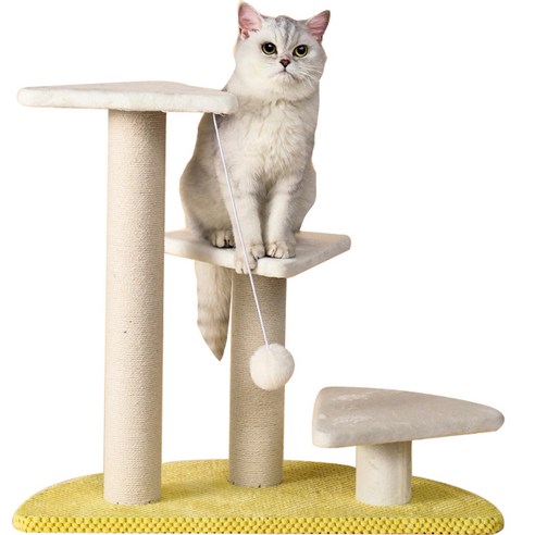 큐러스펫 고양이 3단 점프대 스크래쳐 캣볼 장난감, 옐로우, 1개