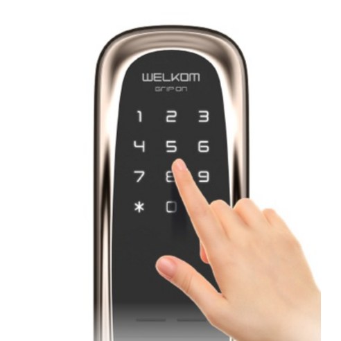 웰콤 스마트 솔리티 그립온 지문인식 무타공 도어락 WM-650B, 방문설치