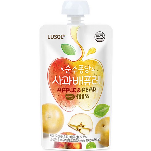 루솔 순수퐁당 퓨레, 혼합맛(사과/배), 100g, 1개