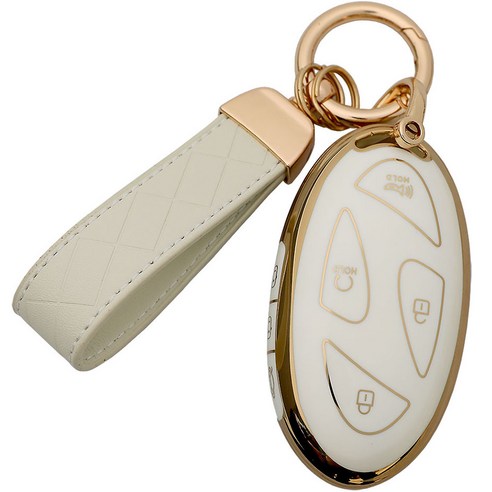 엠디글로벌 현대 디올뉴 그랜저 GN7 키케이스 아이오닉6 쏘나타 아반떼 코나 TPU 호환 차키 케이스 5버튼 + 키링 세트, 아이보리