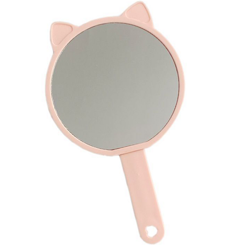 더블제이 브러쉬 거울 2in1 일체형 고양이 손거울, 핑크, 1개