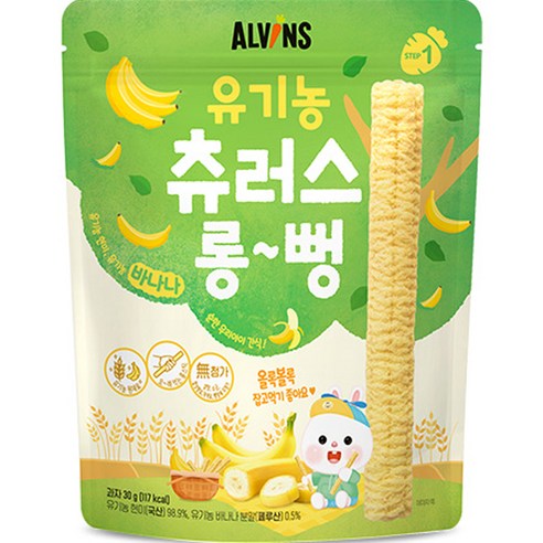 엘빈즈 유아용 츄러스 롱뻥 STEP1, 바나나맛, 30g, 4개