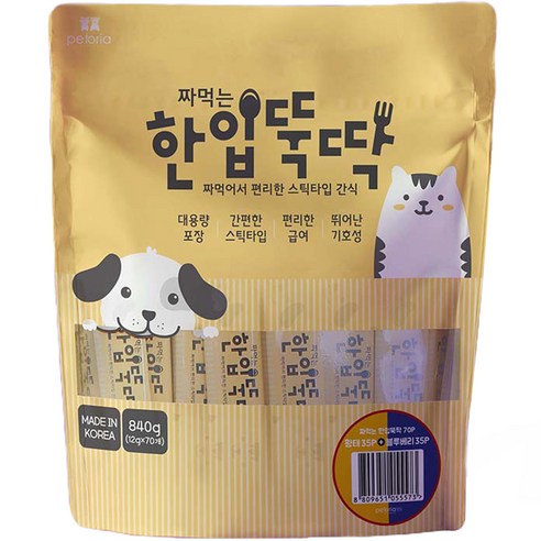 펫토리아 반려동물 짜먹는 한입뚝딱 간식 황태 12g x 35p + 블루베리12g x 35p 세트, 황태 35P+블루베리 35P, 840g, 1팩