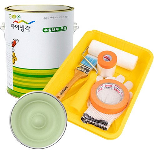 삼화페인트 아이생각 친환경 수성내부 프로 4L 페인트 도구세트, 라이트올리브그린, 4000ml, 1개