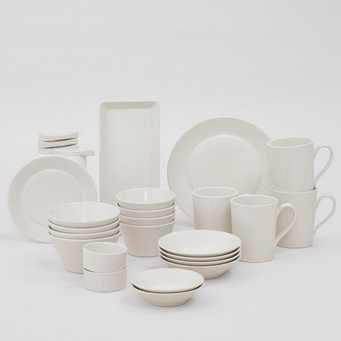 르난세 휘게 4인 식기 세트 27p, 크림, 공기4P+대접4P+찬기(소)2P+찬기(대)4P+머그4P+소스볼2P+수저받침4P+브런치접시(18cm)1P+디너접시(23cm)1P+직사각접시(27cm)1P, 1세트