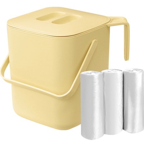 네이쳐리빙 모노블 음식물 쓰레기통 3L + 퓨어롤 비닐봉투 90p 세트, 버터(쓰레기통), 화이트(비닐봉투)