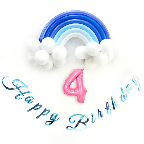 이베이비랜드 다용도 무지개 생일풍선 세트 + 4 숫자풍선 소, 블루(생일풍선세트), 핑크(숫자풍선)