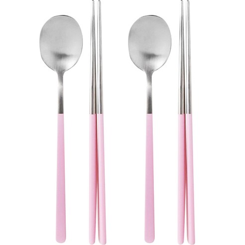 모다키친 나봄 수저 2인 세트, 실버 + 핑크, 숟가락 2p + 젓가락 2p, 1세트