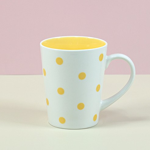 도트 머그컵 350ml, 옐로우, 1개