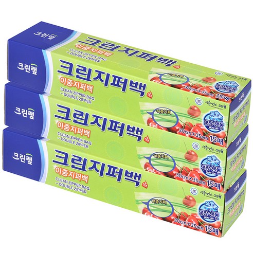 크린랲 크린지퍼백, 특대(XL), 15개입, 3개