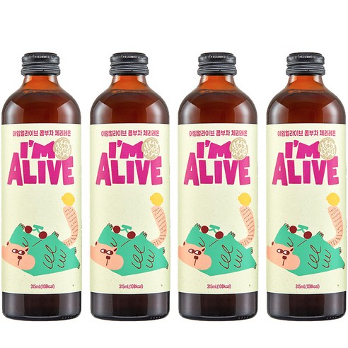 아임얼라이브 유리병 콤부차 체리레몬, 315ml, 4개